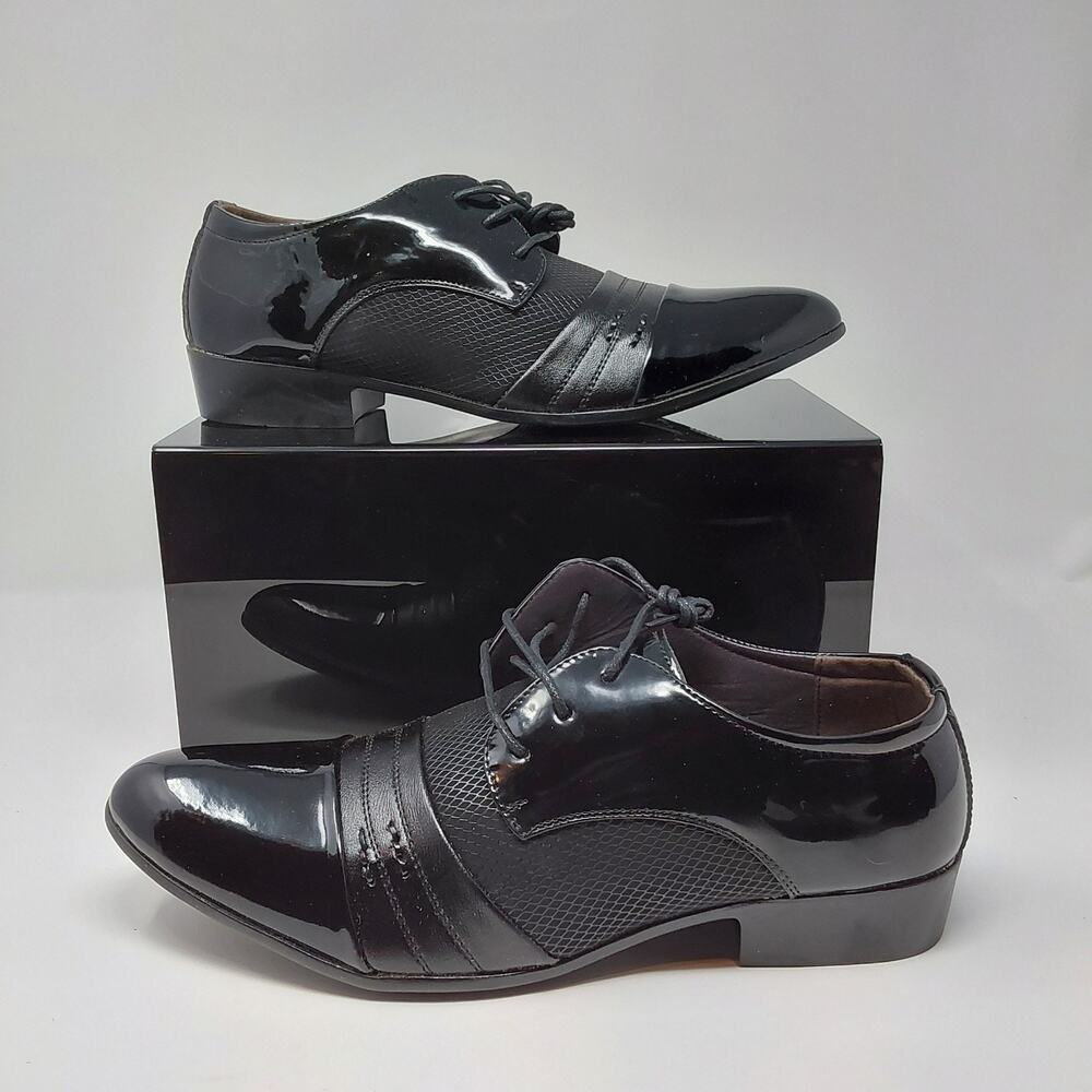 Men's Black Patent Leather Oxford Dress Shoes Cap Toe Lace Up Size 46 US 12-12.5